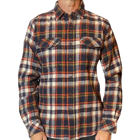 Flyshacker Men's Jackson Slub Flannel Shirt-Men's - Clothing - Tops-Flyshacker-Navy/Ecru-M-Appalachian Outfitters