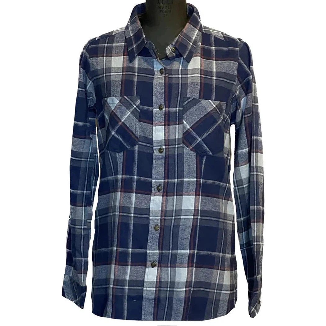 Flyshacker Women's Libby Flannel Shirt-Women's - Clothing - Tops-Flyshacker-Navy/Sky-S-Appalachian Outfitters