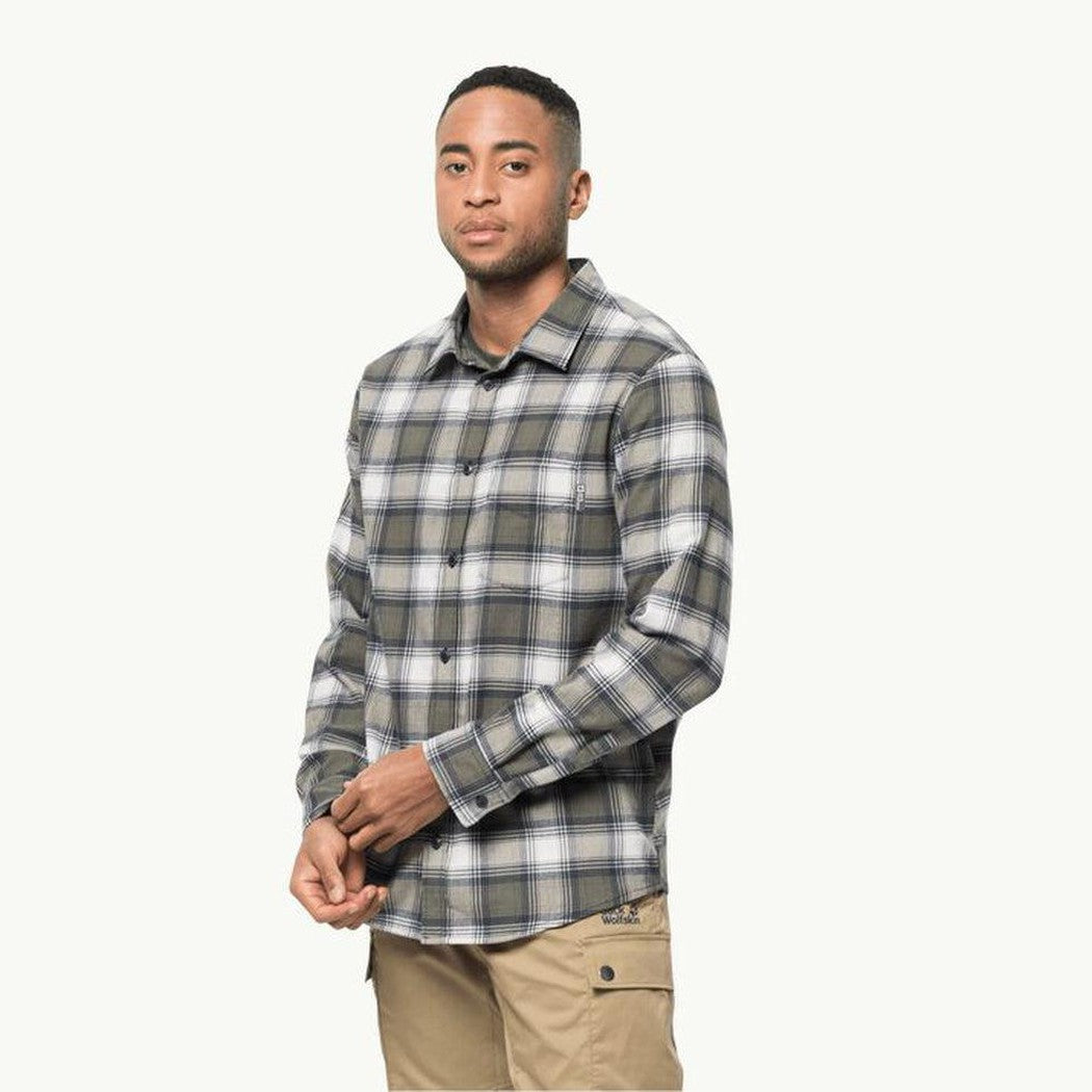 Men's Wanderweg Shirt-Men's - Clothing - Tops-Jack Wolfskin-Dusty Olive Checks-M-Appalachian Outfitters