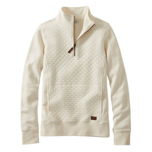 L.L.Bean Women's Regular Quilted Sweatshirt 1/4 Zip Pullover Long Sleeve-Women's - Clothing - Tops-L.L.Bean-Cream-S-Appalachian Outfitters