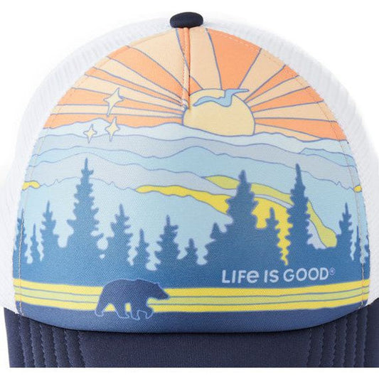 Life is Good Adult Unisex Groovy Great Smoky Mountain Trucker Hat-Accessories - Hats - Unisex-Life is Good-Darkest Blue-Appalachian Outfitters