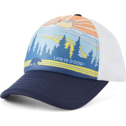 Life is Good Adult Unisex Groovy Great Smoky Mountain Trucker Hat-Accessories - Hats - Unisex-Life is Good-Darkest Blue-Appalachian Outfitters