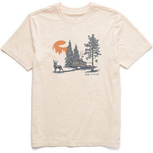 Life is Good Men's Fineline Deer Short Sleeve Crusher Tee-Men's - Clothing - Tops-Life is Good-Putty White-M-Appalachian Outfitters