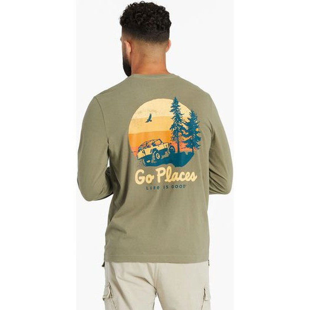 Life is Good Men's Go Places Long Sleeve Crusher Tee-Men's - Clothing - Tops-Life is Good-Moss Green-M-Appalachian Outfitters