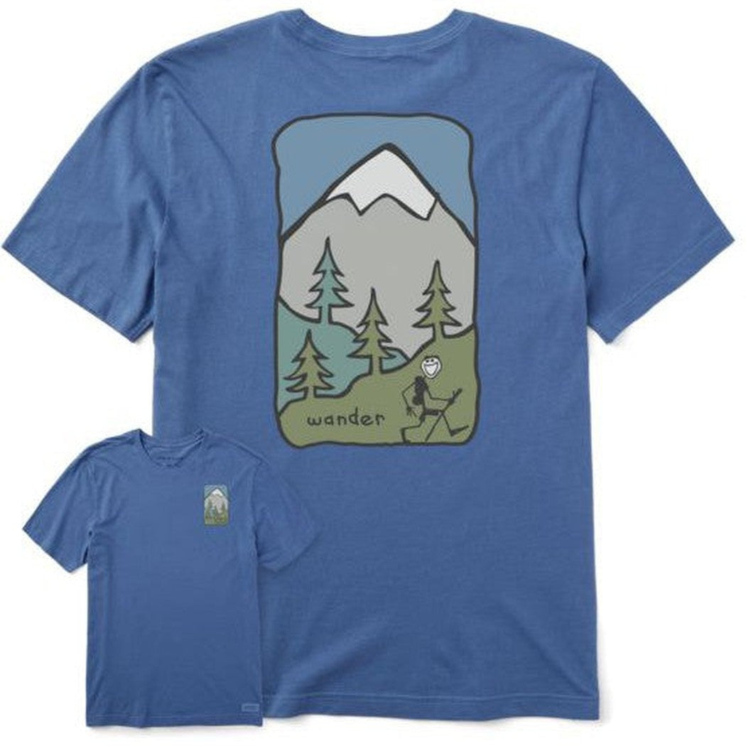 Life is Good Men's Quirky Wander Hike Short Sleeve Crusher Tee-Men's - Clothing - Tops-Life is Good-Vintage Blue-M-Appalachian Outfitters