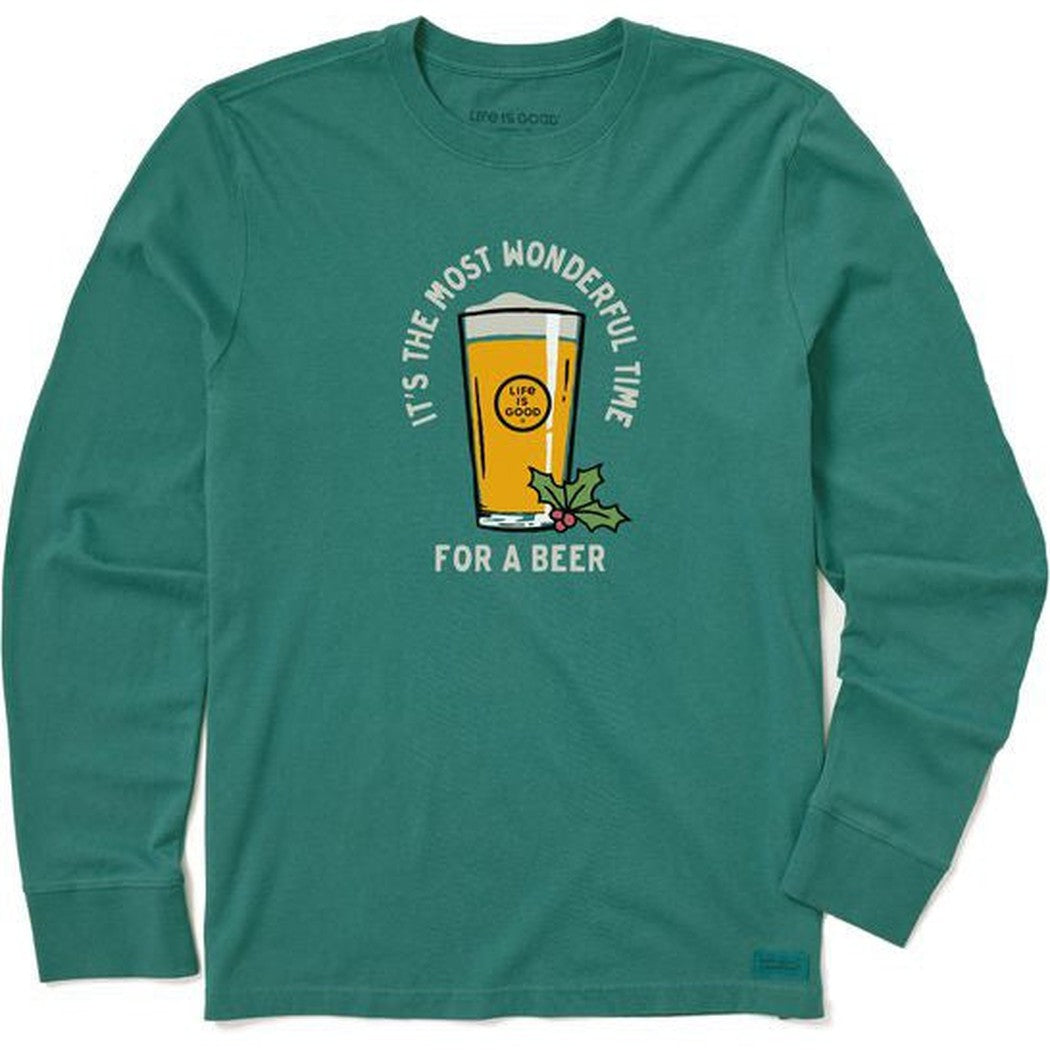 Life is Good Men's Time for a Beer Long Sleeve Crusher Tee-Men's - Clothing - Tops-Life is Good-Spruce Green-M-Appalachian Outfitters