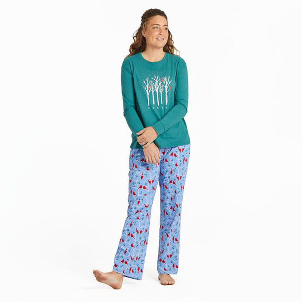 Life is Good Women's Cardinal Branch Pattern Snuggle Up Sleep Pant-Women's - Clothing - Bottoms-Life is Good-Appalachian Outfitters