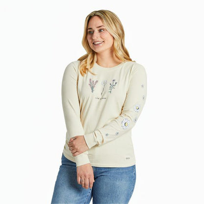 Life is Good Women's Detailed Wildflowers Long Sleeve Crusher Tee-Women's - Clothing - Tops-Life is Good-Putty White-S-Appalachian Outfitters