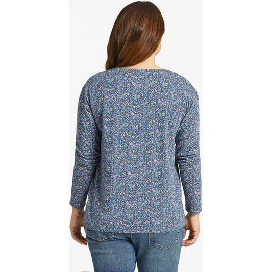 Life is Good Women's Ditsy Floral Pattern Long-Sleeve Crusher-LITE Easy Vee-Women's - Clothing - Tops-Life is Good-Appalachian Outfitters