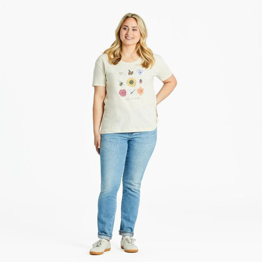 Life is Good Women's Fineline Bugs and Flowers Grid Relaxed Fit Slub Tee-Women's - Clothing - Tops-Life is Good-Appalachian Outfitters