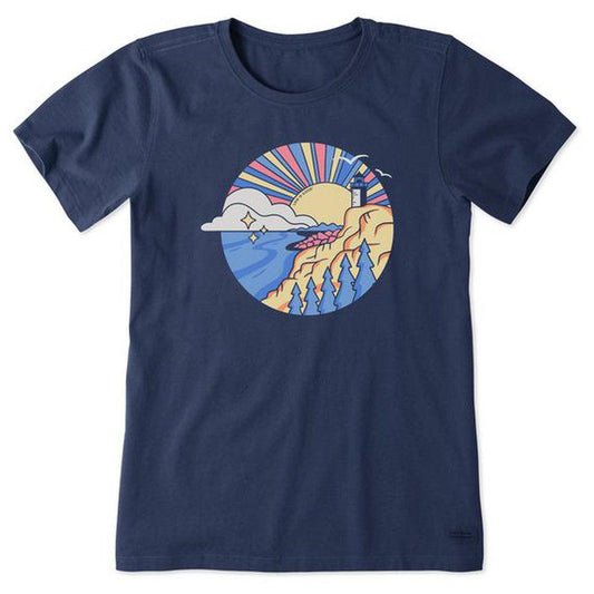 Life is Good Women's Lighthouse Burst Crusher-Lite Tee-Women's - Clothing - Tops-Life is Good-Darkest Blue-S-Appalachian Outfitters