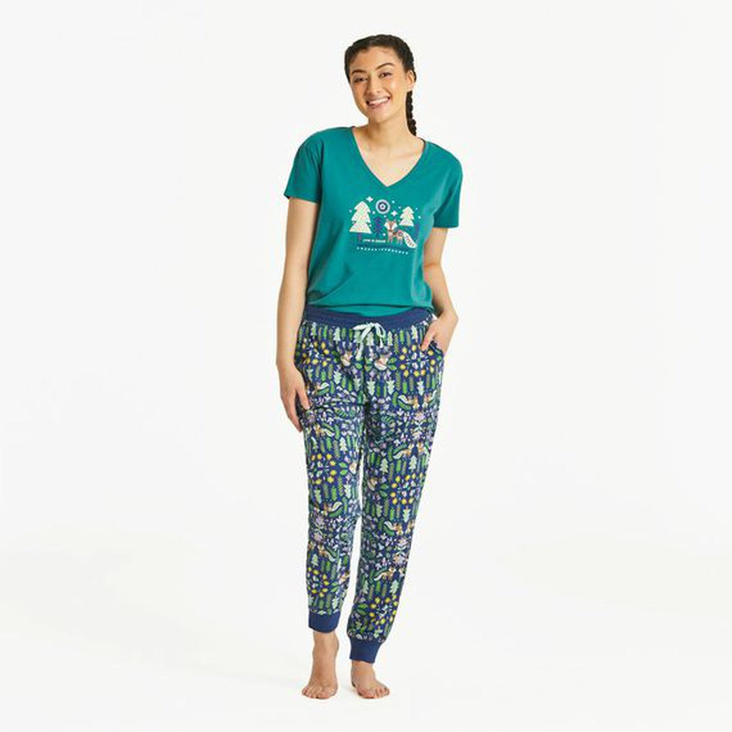 Life is Good Women's Nordic Fox Pattern Snuggle Up Sleep Jogger-Women's - Clothing - Bottoms-Life is Good-Appalachian Outfitters