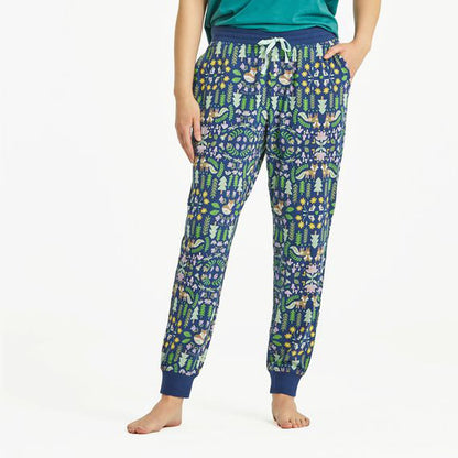 Life is Good Women's Nordic Fox Pattern Snuggle Up Sleep Jogger-Women's - Clothing - Bottoms-Life is Good-Darkest Blue-S-Appalachian Outfitters