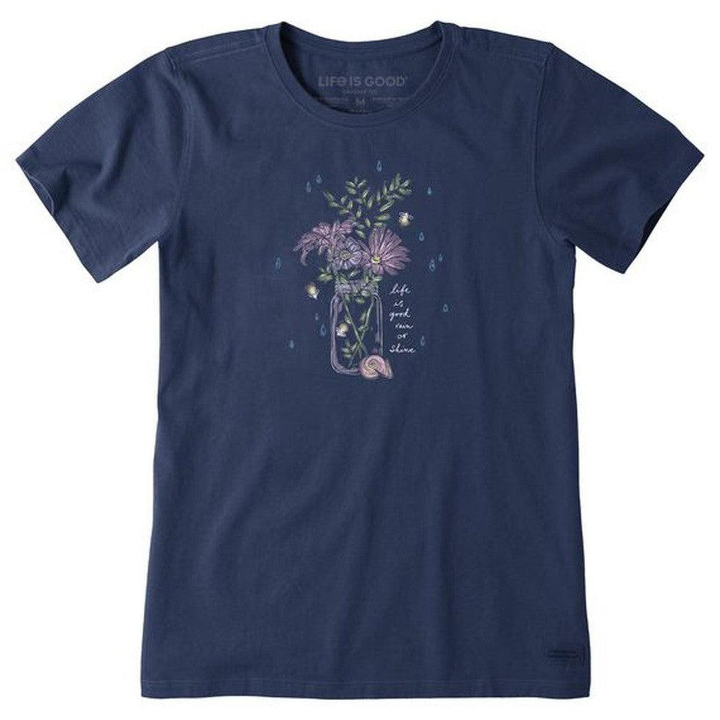 Life is Good Women's Rain or Smile Flower Jar Short Sleeve-Women's - Clothing - Tops-Life is Good-Darkest Blue-S-Appalachian Outfitters