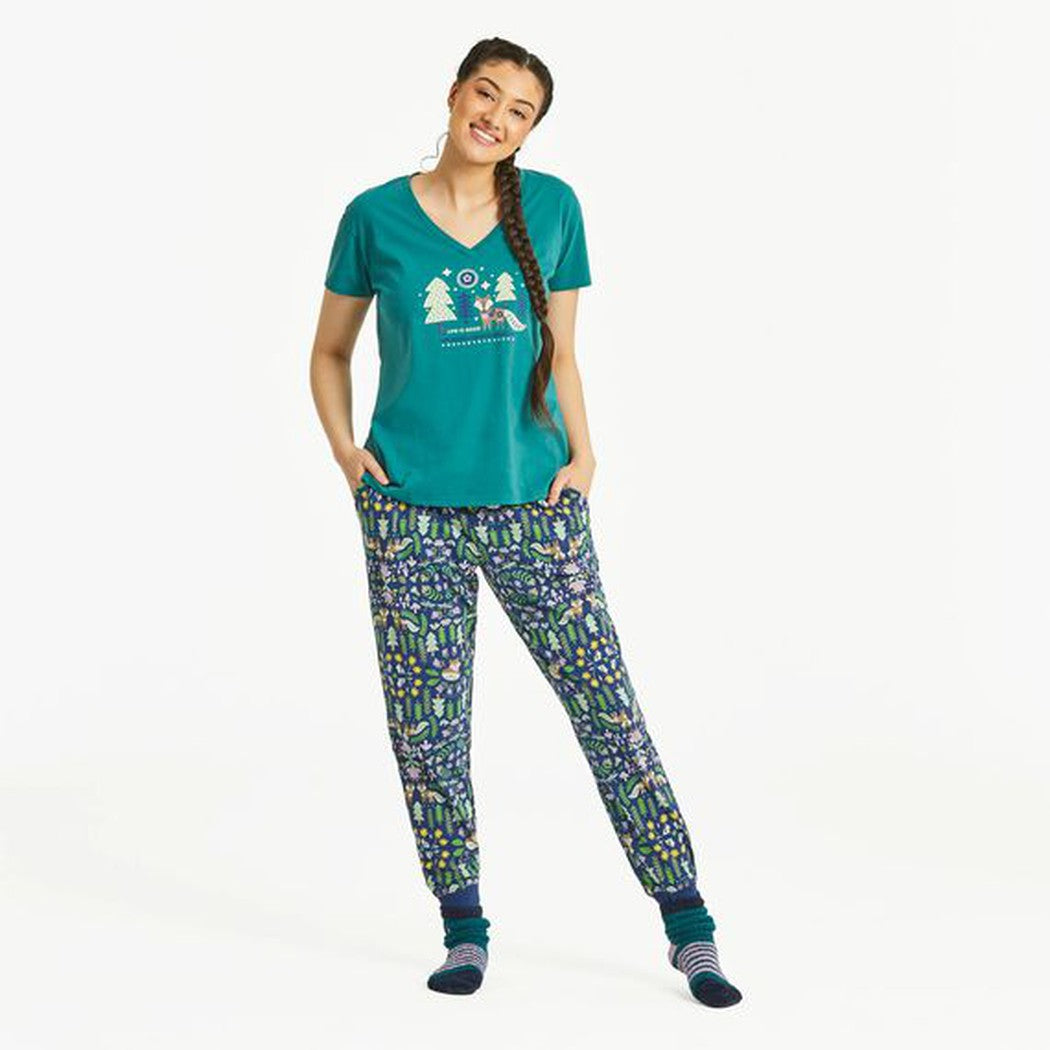 Life is Good Women's Starry Night Nordic Fox Snuggle Up Relaxed Sleep Vee-Women's - Clothing - Bottoms-Life is Good-Appalachian Outfitters