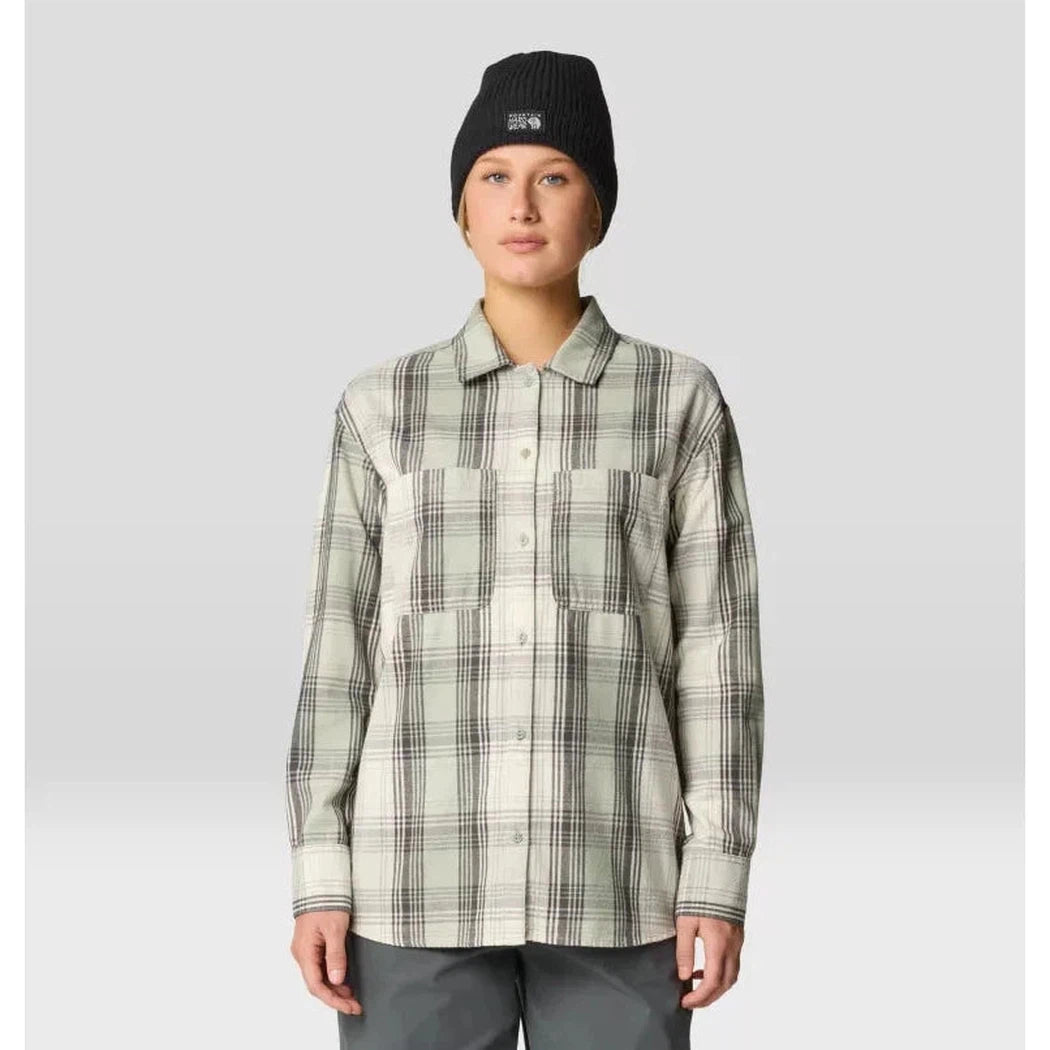 Mountain Hardwear Women's Dolores Flannel Long Sleeve Shirt-Women's - Clothing - Tops-Mountain Hardwear-White Sage-S-Appalachian Outfitters