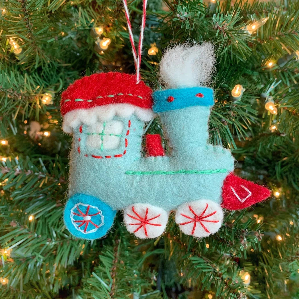 Ornaments 4 Orphans Blue Steam Train Felt Wool Christmas Ornament-Accessories - Novelty-Ornaments 4 Orphans-Appalachian Outfitters