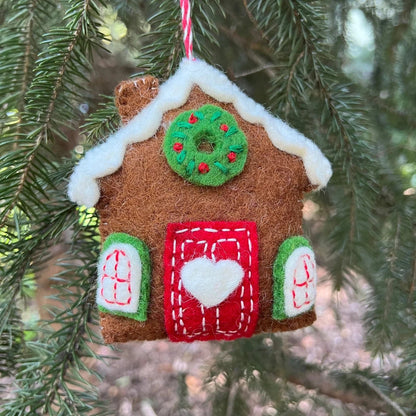 Ornaments 4 Orphans Gingerbread House, Brown, Felt Wool Christmas Ornament-Accessories - Novelty-Ornaments 4 Orphans-Appalachian Outfitters