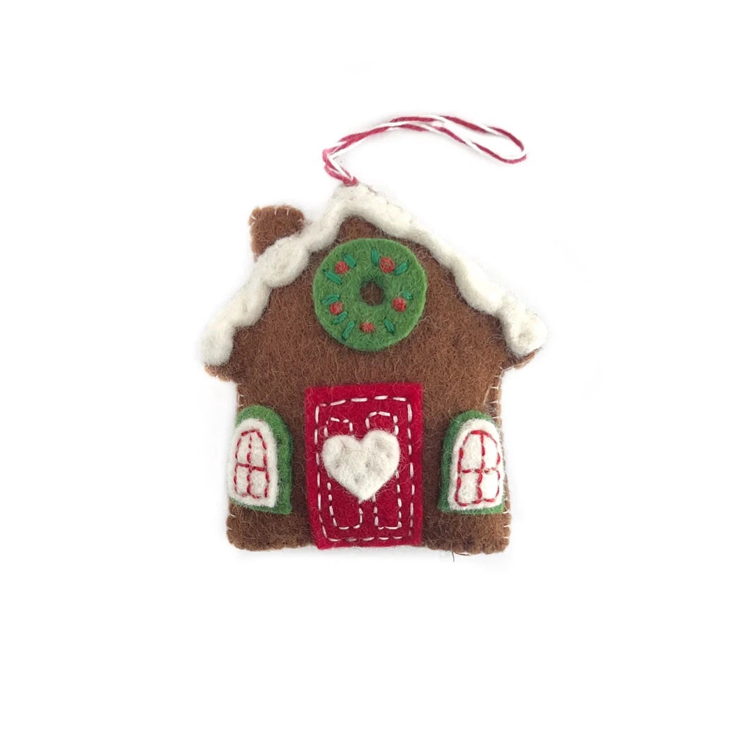 Ornaments 4 Orphans Gingerbread House, Brown, Felt Wool Christmas Ornament-Accessories - Novelty-Ornaments 4 Orphans-Appalachian Outfitters