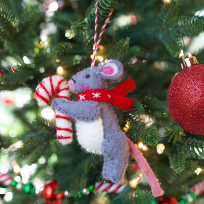 Ornaments 4 Orphans Mouse with Candy Cane Felt Wool Christmas Ornament-Accessories - Novelty-Ornaments 4 Orphans-Appalachian Outfitters