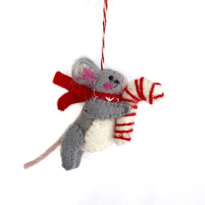 Ornaments 4 Orphans Mouse with Candy Cane Felt Wool Christmas Ornament-Accessories - Novelty-Ornaments 4 Orphans-Appalachian Outfitters