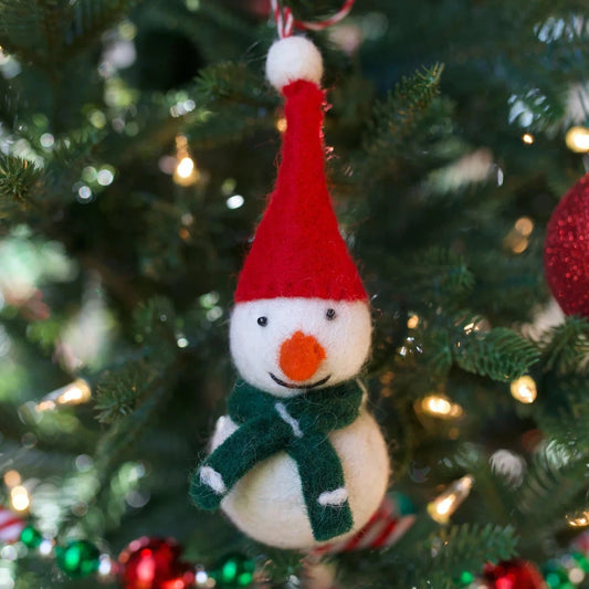 Ornaments 4 Orphans Snowman with Red Hat Tufted Wool Christmas Ornament-Accessories - Novelty-Ornaments 4 Orphans-Appalachian Outfitters