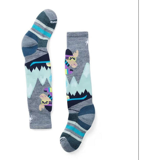 Smartwool Kid's Wintersport Full Cushion Mountain Mooses Pattern OTC Socks-Accessories - Socks - Kids-Smartwool-Pewter Blue-S-Appalachian Outfitters