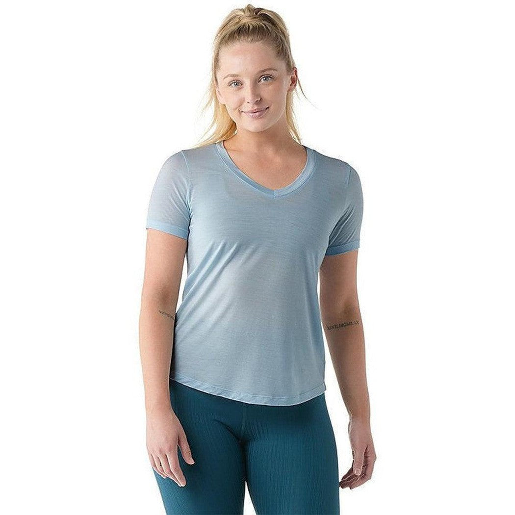 Smartwool Women's Active Ultralite V-Neck Short Sleeve-Men's - Clothing - Tops-Smartwool-Winter Sky-S-Appalachian Outfitters