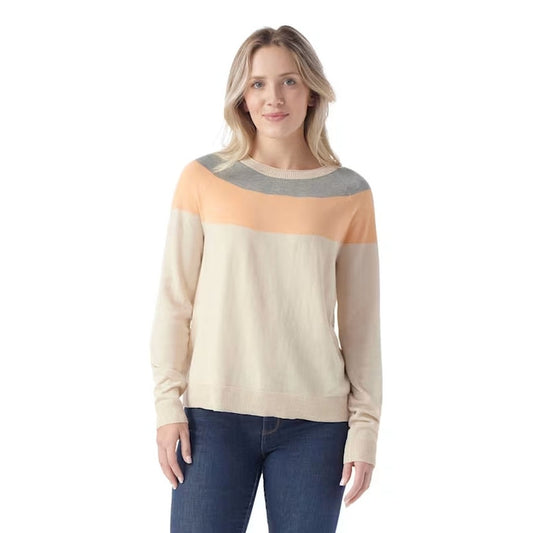 Smartwool Women's Edgewood Colorblock Crew Sweater-Women's - Clothing - Tops-Smartwool-Almond Donegal-S-Appalachian Outfitters