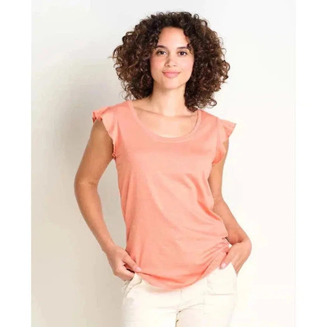 Toad & Co Rufflita II Tee-Women's - Clothing - Tops-Toad & Co-Papaya-S-Appalachian Outfitters