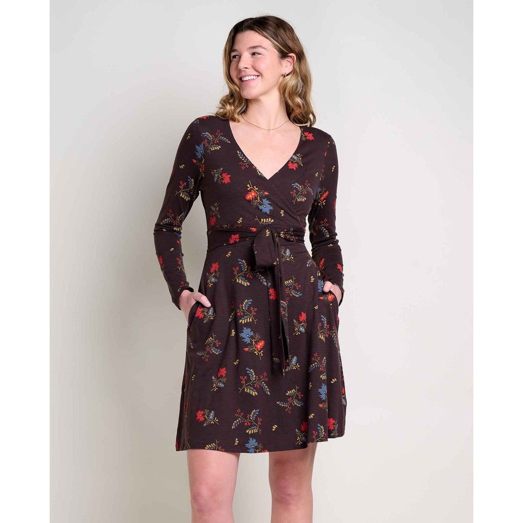 Toad & Co Women's Cue Wrap Long Sleeve Dress-Women's - Clothing - Dresses-Toad & Co-Carob Bouquet Print-S-Appalachian Outfitters